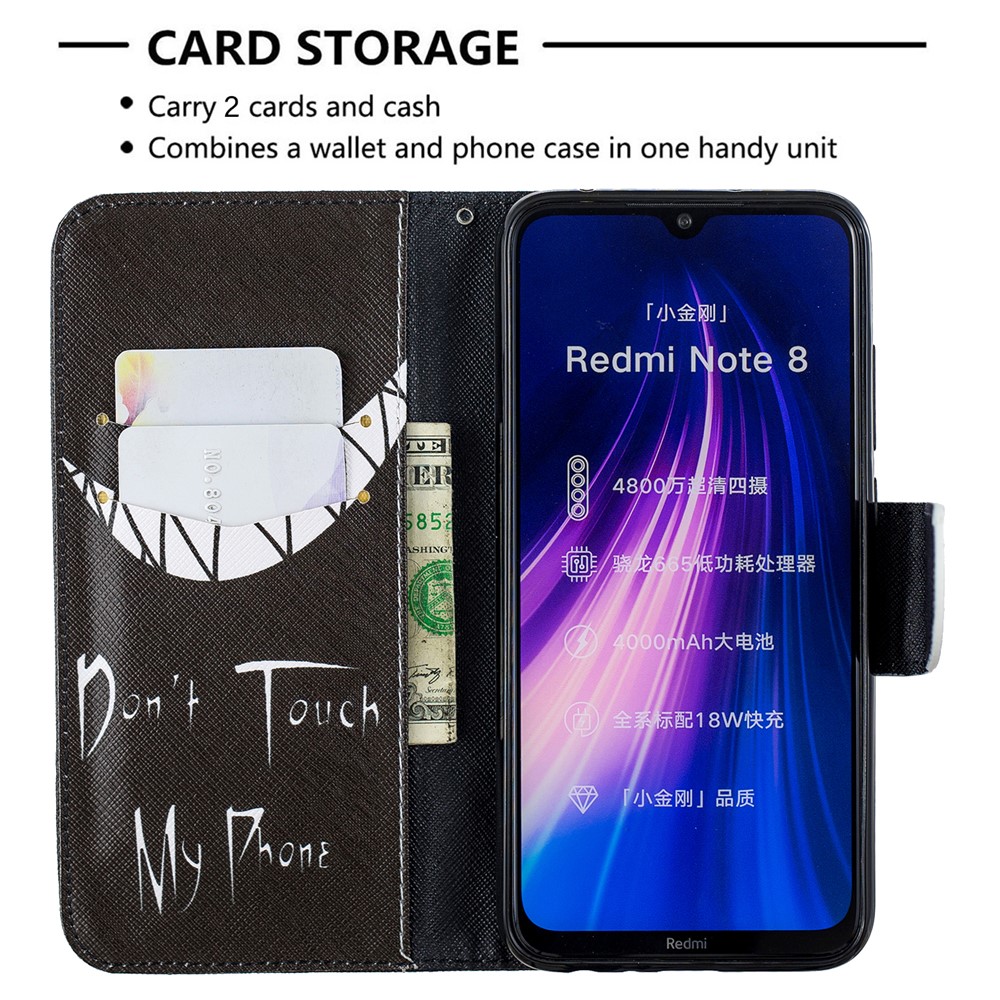 Pattern Printing PU Leather Flip Stand Phone Cell Shell for Xiaomi Redmi Note 8 - Teeth-6