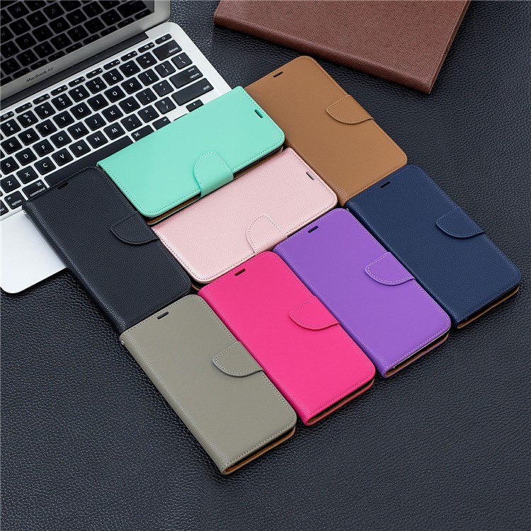 Litchi Skin Wallet Leather Stand Case for Xiaomi Redmi Note 8 - Black-10