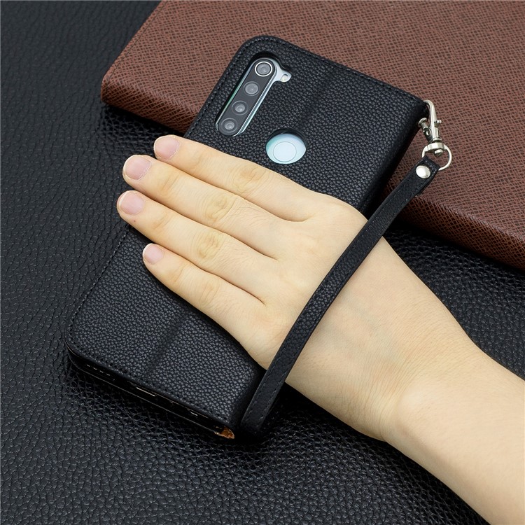 Litchi Skin Wallet Leather Stand Case for Xiaomi Redmi Note 8 - Black-9