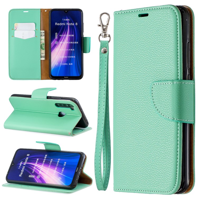Litchi Skin Wallet Leather Stand Case for Xiaomi Redmi Note 8 - Green-1