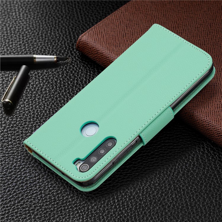 Litchi Skin Wallet Leather Stand Case for Xiaomi Redmi Note 8 - Green-8