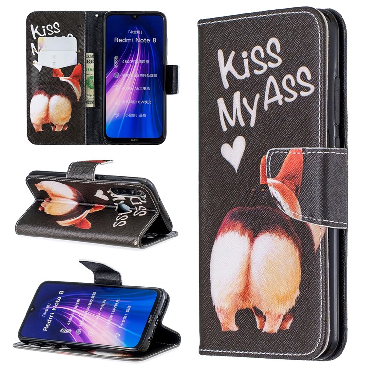 Pattern Printing Cross Texture Wallet Stand Flip Leather Case for Xiaomi Redmi Note 8 - Kiss My Ass-1