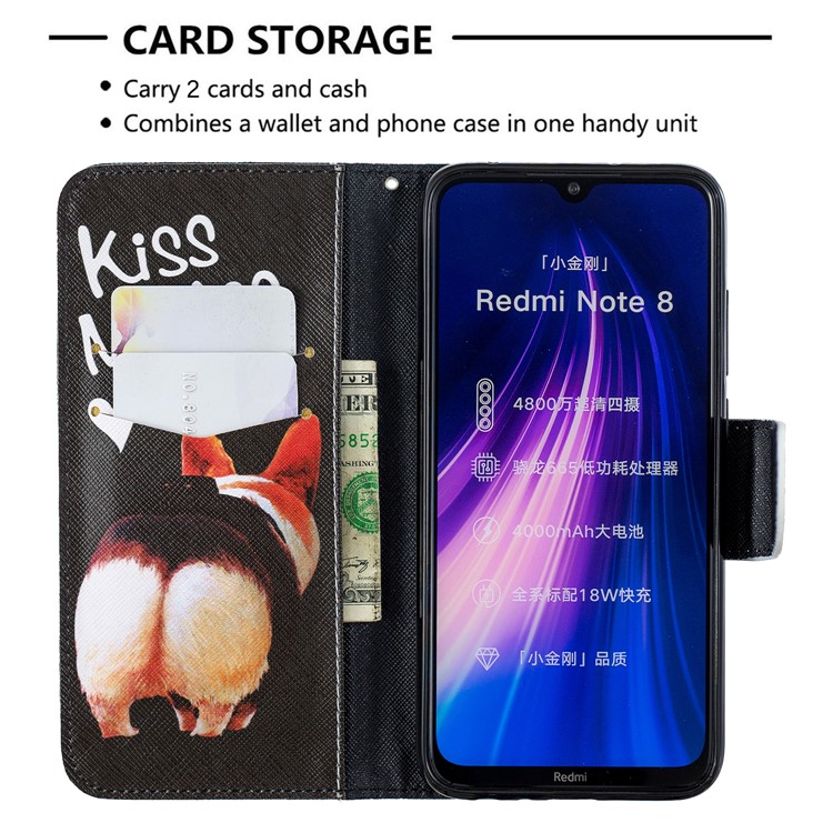 Pattern Printing Cross Texture Wallet Stand Flip Leather Case for Xiaomi Redmi Note 8 - Kiss My Ass-6