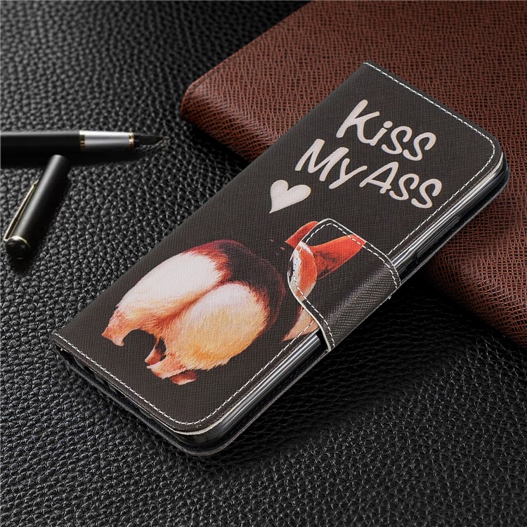 Pattern Printing Cross Texture Wallet Stand Flip Leather Case for Xiaomi Redmi Note 8 - Kiss My Ass-7