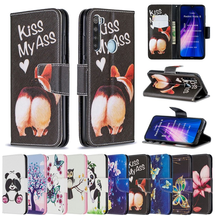 Pattern Printing Cross Texture Wallet Stand Flip Leather Case for Xiaomi Redmi Note 8 - Kiss My Ass-9