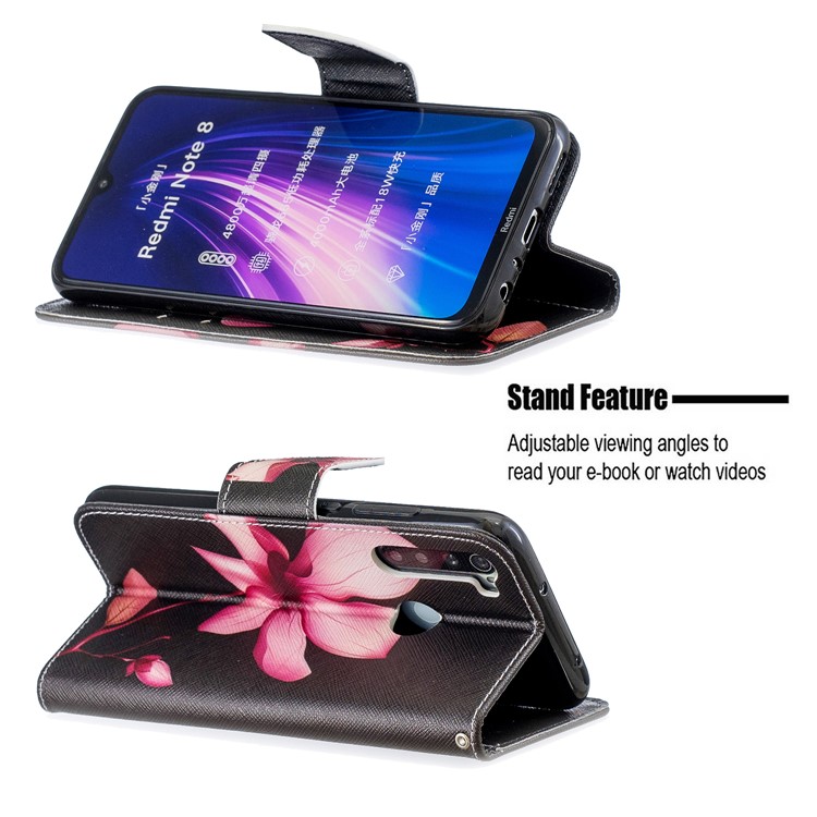 Pattern Printing Cross Texture Wallet Stand Flip Leather Case for Xiaomi Redmi Note 8 - Kapok-5