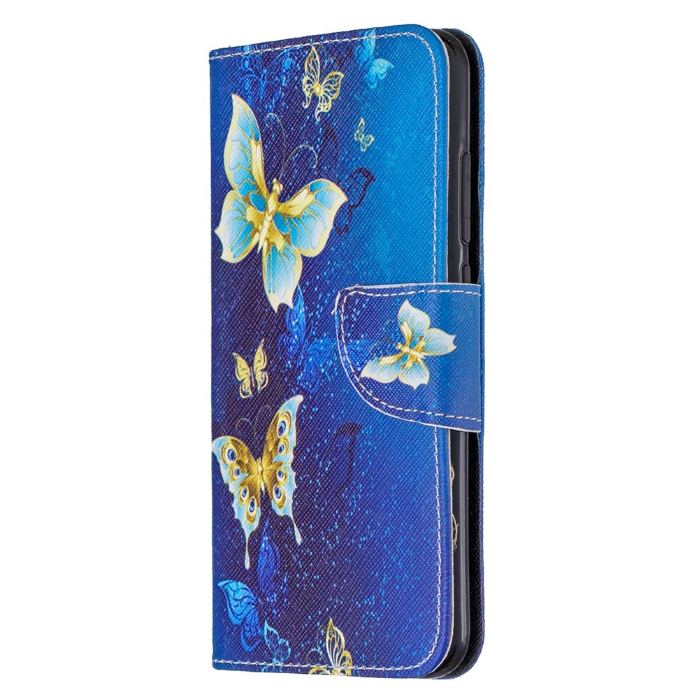 Pattern Printing Cross Texture Wallet Stand Flip Leather Case for Xiaomi Redmi Note 8 - Gold Butterflies-2