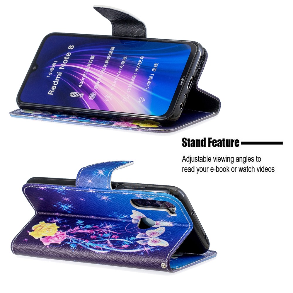 Pattern Printing Cross Texture Wallet Stand Flip Leather Case for Xiaomi Redmi Note 8 - Elegant Butterflies-5