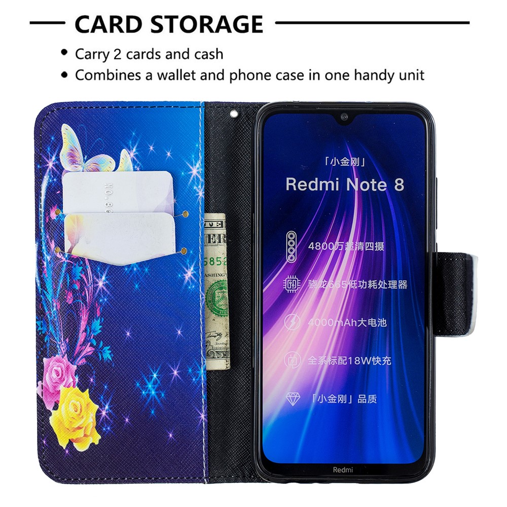 Pattern Printing Cross Texture Wallet Stand Flip Leather Case for Xiaomi Redmi Note 8 - Elegant Butterflies-6