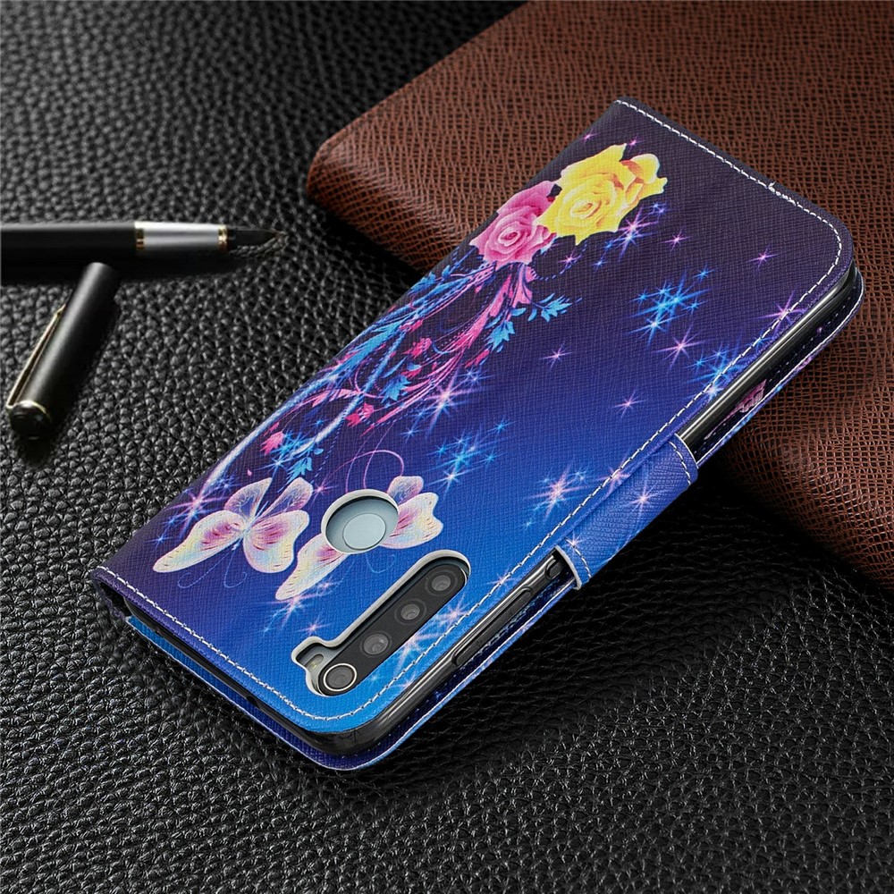 Modèle D'imprimerie de Texture Croisée Portefeuille Étui en Cuir Flip Pour Xiaomi Redmi Note 8 - Papillons Élégants-8