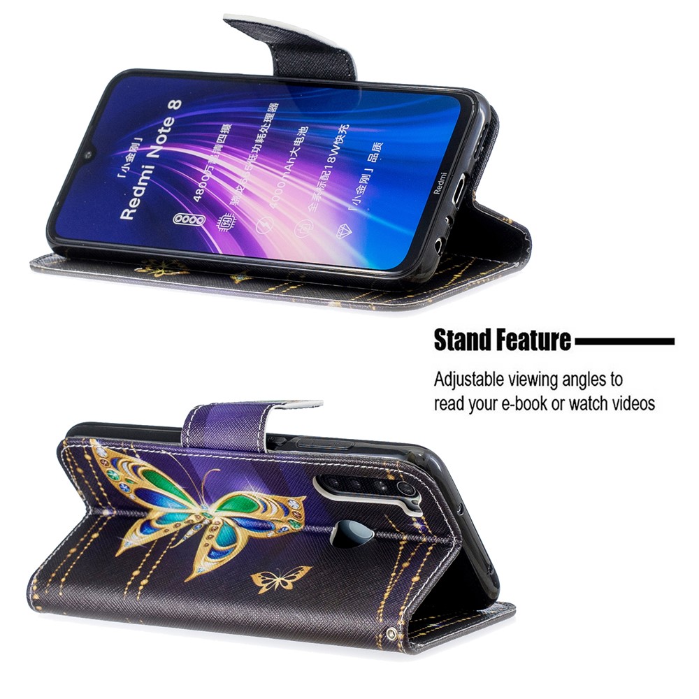 Pattern Printing Cross Texture Wallet Stand Flip Leather Case for Xiaomi Redmi Note 8 - Crystal Butterflies-5