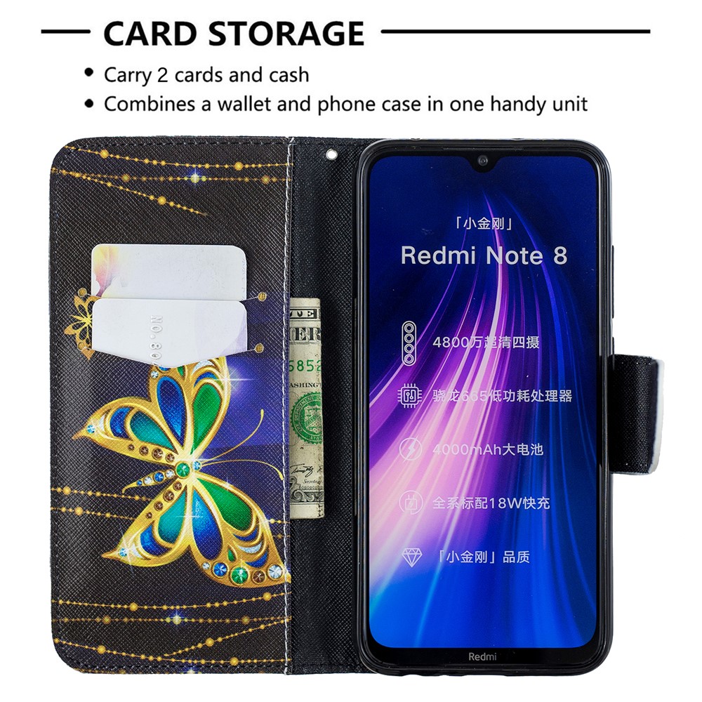 Pattern Printing Cross Texture Wallet Stand Flip Leather Case for Xiaomi Redmi Note 8 - Crystal Butterflies-6