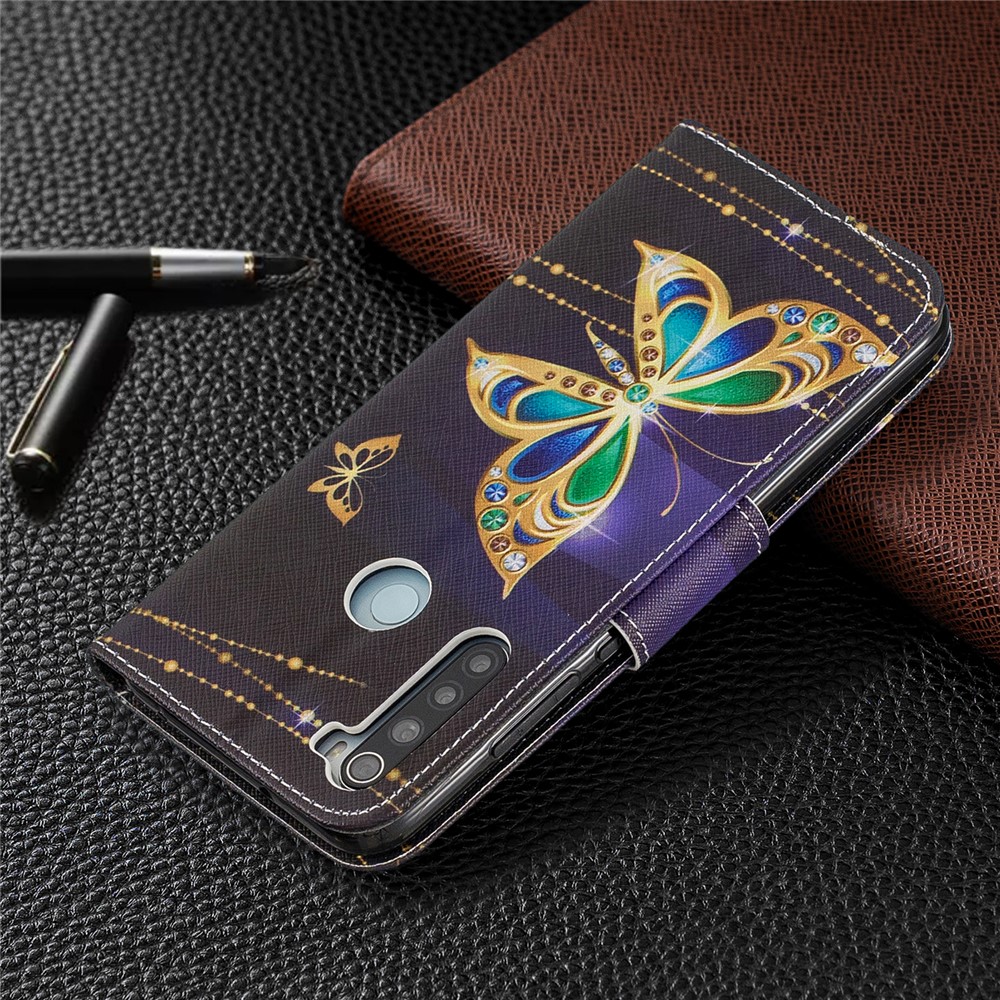 Pattern Printing Cross Texture Wallet Stand Flip Leather Case for Xiaomi Redmi Note 8 - Crystal Butterflies-8