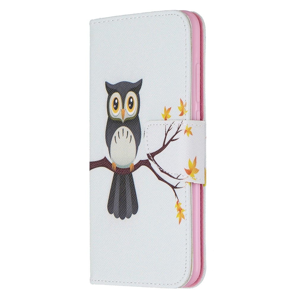 Pattern Printing Cross Texture Wallet Stand Flip Leather Case for Xiaomi Redmi Note 8 - Owl-2