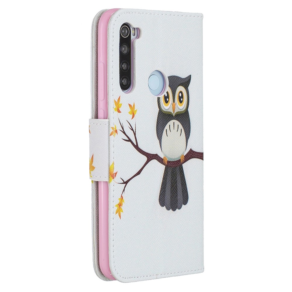 Pattern Printing Cross Texture Wallet Stand Flip Leather Case for Xiaomi Redmi Note 8 - Owl-3