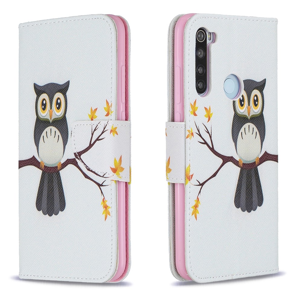 Pattern Printing Cross Texture Wallet Stand Flip Leather Case for Xiaomi Redmi Note 8 - Owl-4