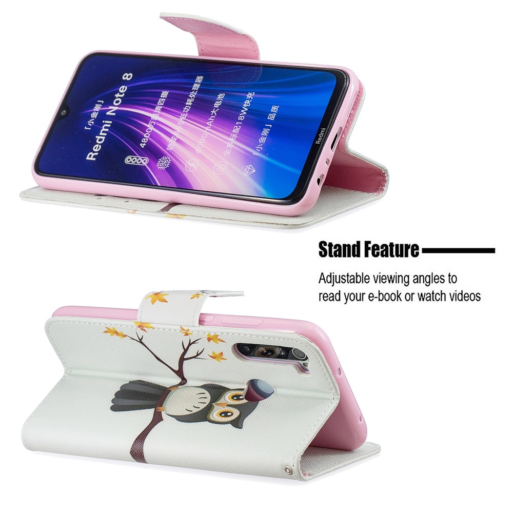 Pattern Printing Cross Texture Wallet Stand Flip Leather Case for Xiaomi Redmi Note 8 - Owl-5