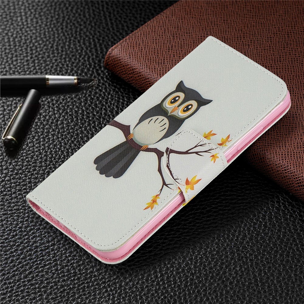 Pattern Printing Cross Texture Wallet Stand Flip Leather Case for Xiaomi Redmi Note 8 - Owl-7