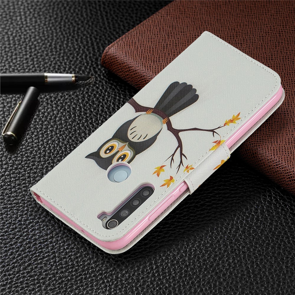Pattern Printing Cross Texture Wallet Stand Flip Leather Case for Xiaomi Redmi Note 8 - Owl-8