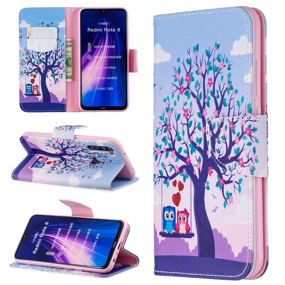 Pattern Printing Cross Texture Wallet Stand Flip Leather Case for Xiaomi Redmi Note 8 - Tree-1