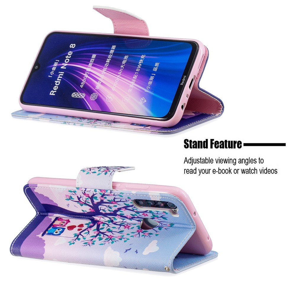 Pattern Printing Cross Texture Wallet Stand Flip Leather Case for Xiaomi Redmi Note 8 - Tree-5