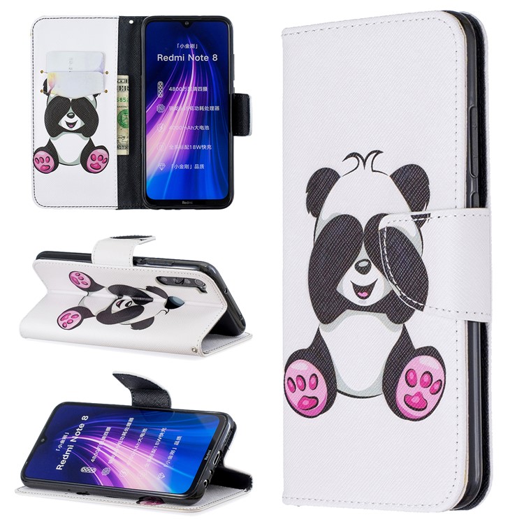 Pattern Printing Cross Texture Wallet Stand Flip Leather Case for Xiaomi Redmi Note 8 - Panda-1