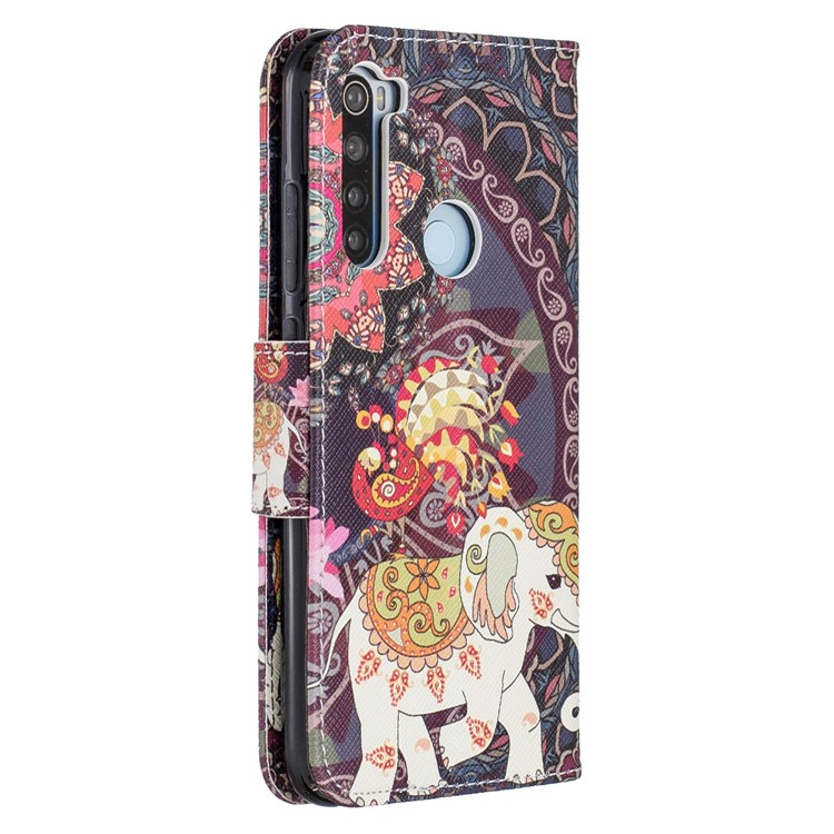 Pattern Printing Wallet Stand Flip Leather Case for Xiaomi Redmi Note 8 - Elephant and Malanda Flower-3