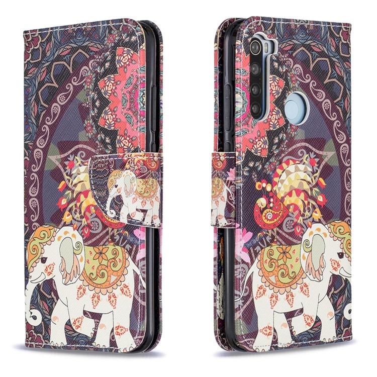 Pattern Printing Wallet Stand Flip Leather Case for Xiaomi Redmi Note 8 - Elephant and Malanda Flower-4