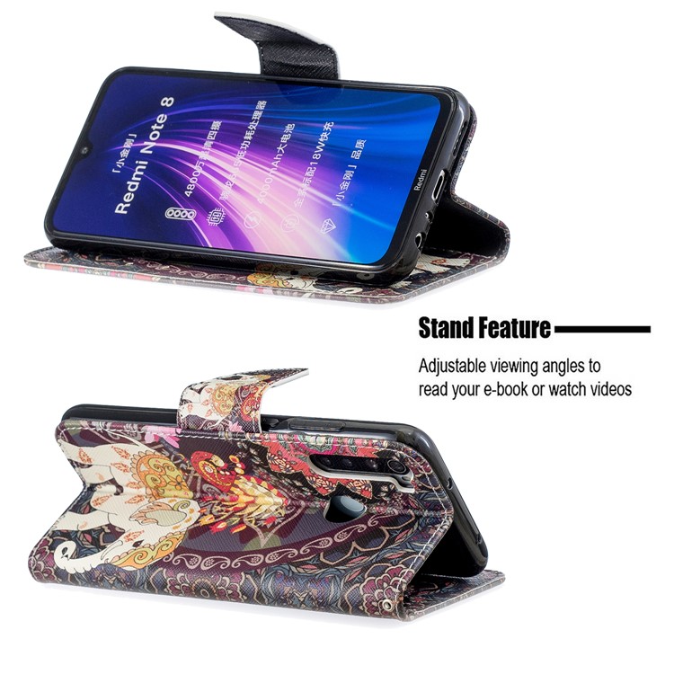 Pattern Printing Wallet Stand Flip Leather Case for Xiaomi Redmi Note 8 - Elephant and Malanda Flower-5