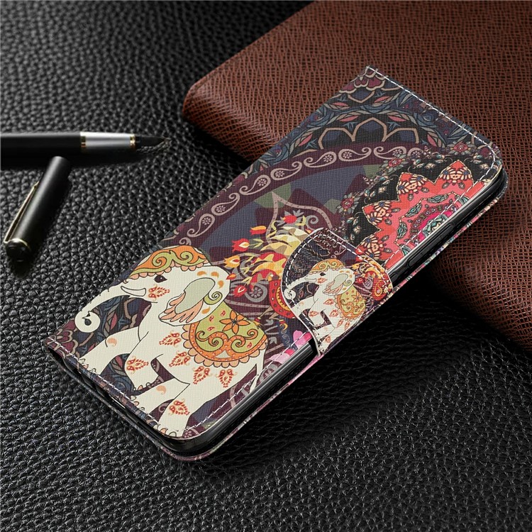 Pattern Printing Wallet Stand Flip Leather Case for Xiaomi Redmi Note 8 - Elephant and Malanda Flower-7