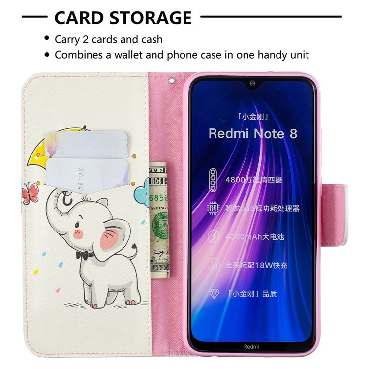 Pattern Printing Wallet Stand Flip Leather Case for Xiaomi Redmi Note 8 - Elephant-6