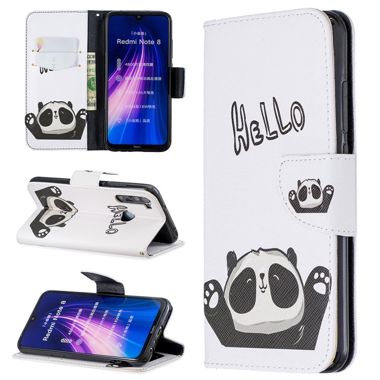 Pattern Printing Wallet Stand Flip Leather Case for Xiaomi Redmi Note 8 - Hello Panda-1