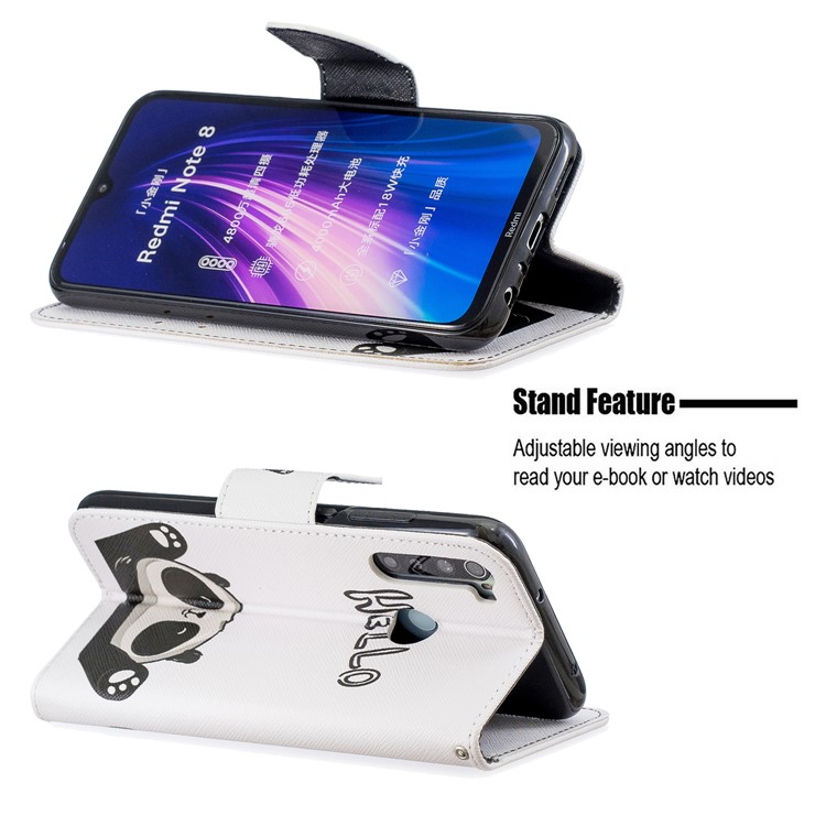 Pattern Printing Wallet Stand Flip Leather Case for Xiaomi Redmi Note 8 - Hello Panda-5