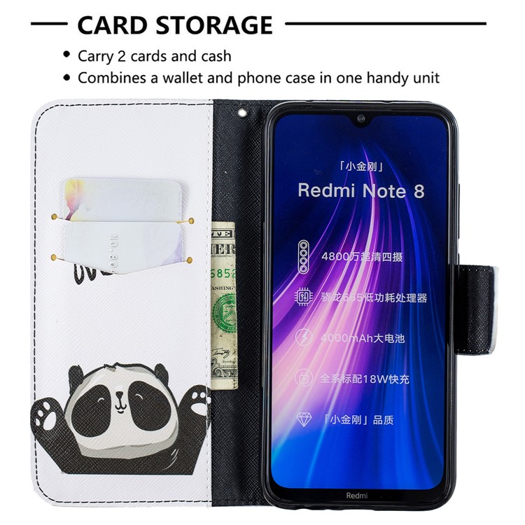Pattern Printing Wallet Stand Flip Leather Case for Xiaomi Redmi Note 8 - Hello Panda-6