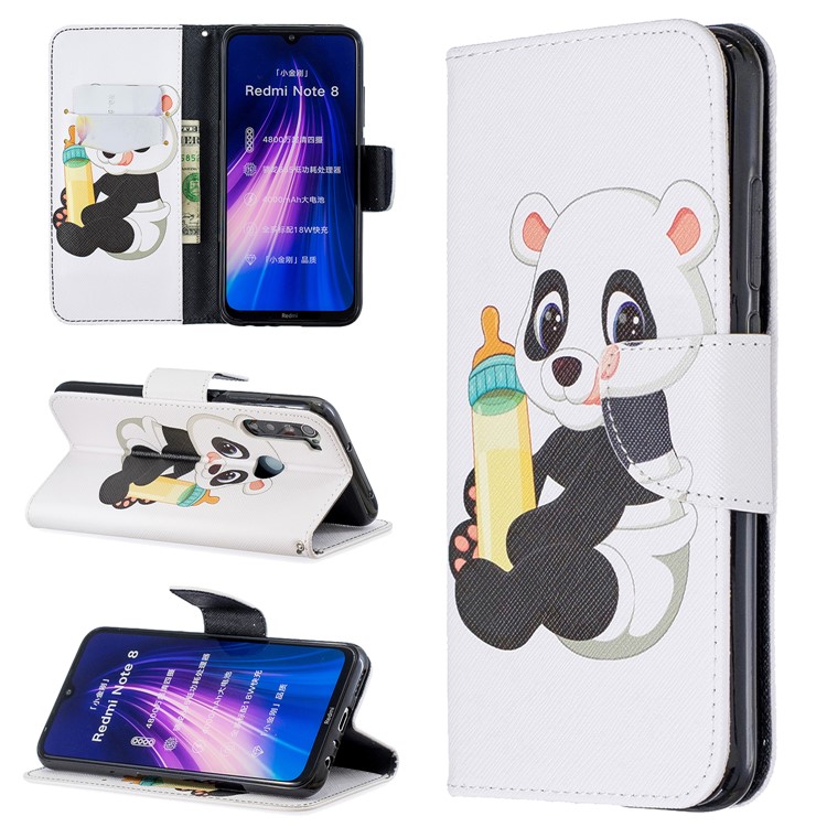 Pattern Printing Wallet Stand Flip Leather Case for Xiaomi Redmi Note 8 - Baby Panda-1