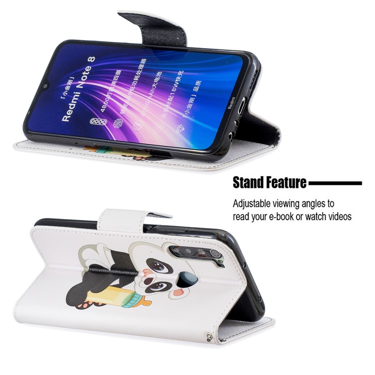 Pattern Printing Wallet Stand Flip Leather Case for Xiaomi Redmi Note 8 - Baby Panda-5
