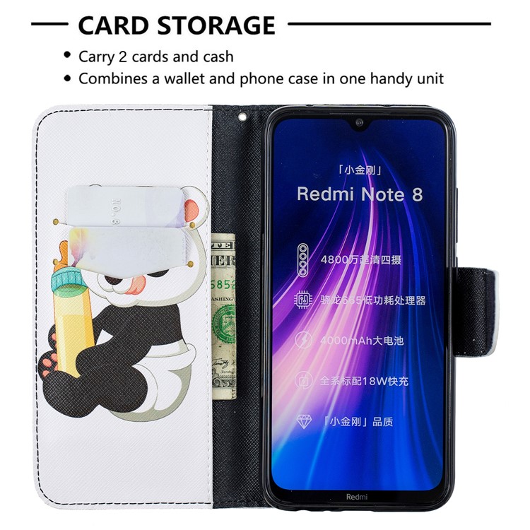 Pattern Printing Wallet Stand Flip Leather Case for Xiaomi Redmi Note 8 - Baby Panda-6