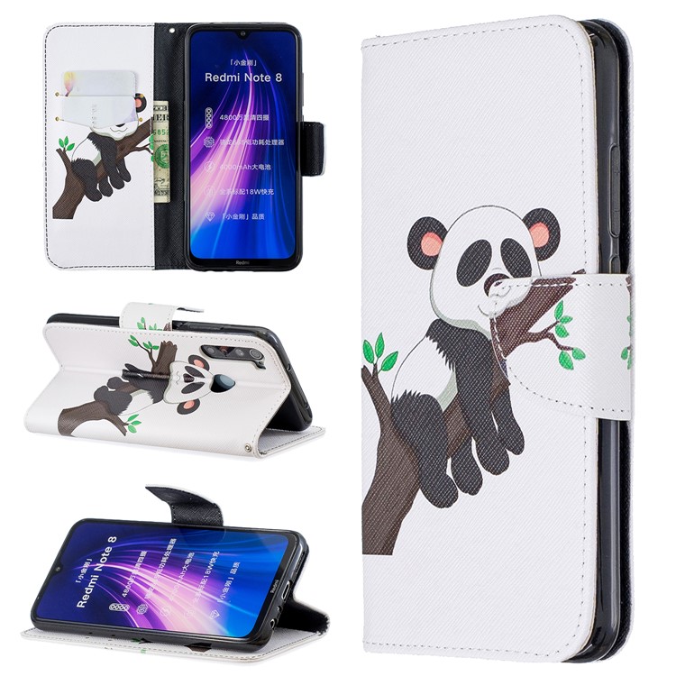 Pattern Printing Wallet Stand Flip Leather Case for Xiaomi Redmi Note 8 - Panda on Tree-1