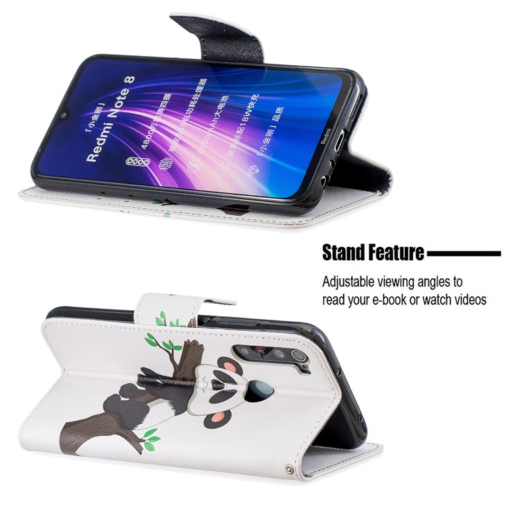 Pattern Printing Wallet Stand Flip Leather Case for Xiaomi Redmi Note 8 - Panda on Tree-5