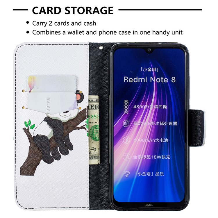 Pattern Printing Wallet Stand Flip Leather Case for Xiaomi Redmi Note 8 - Panda on Tree-6