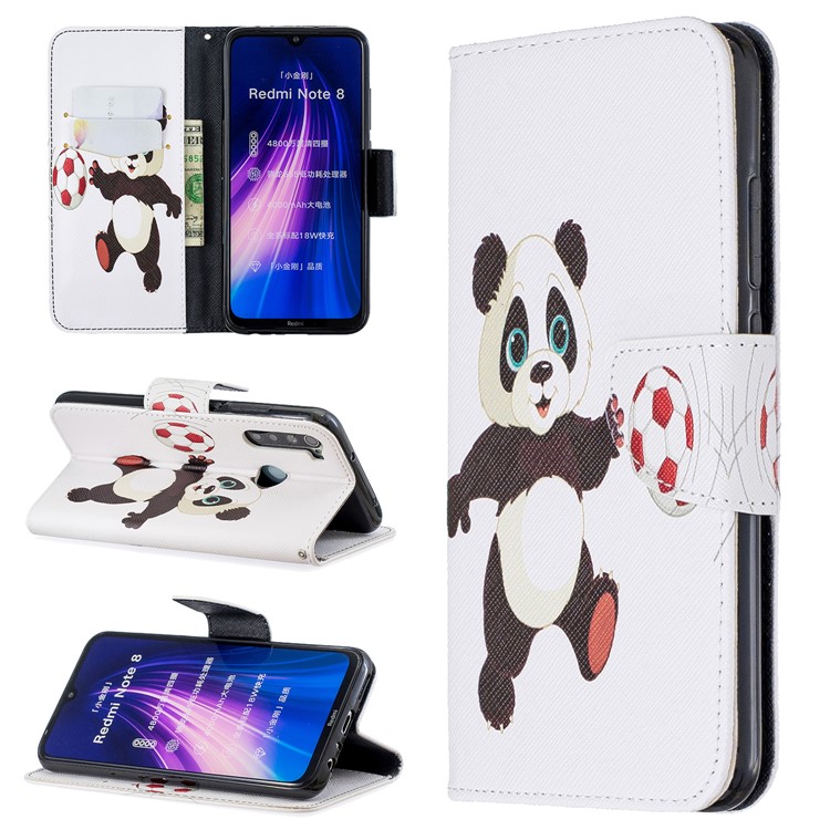 Pattern Printing Wallet Stand Flip Leather Case for Xiaomi Redmi Note 8 - Football Panda-1