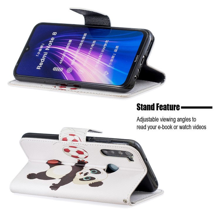 Pattern Printing Wallet Stand Flip Leather Case for Xiaomi Redmi Note 8 - Football Panda-5