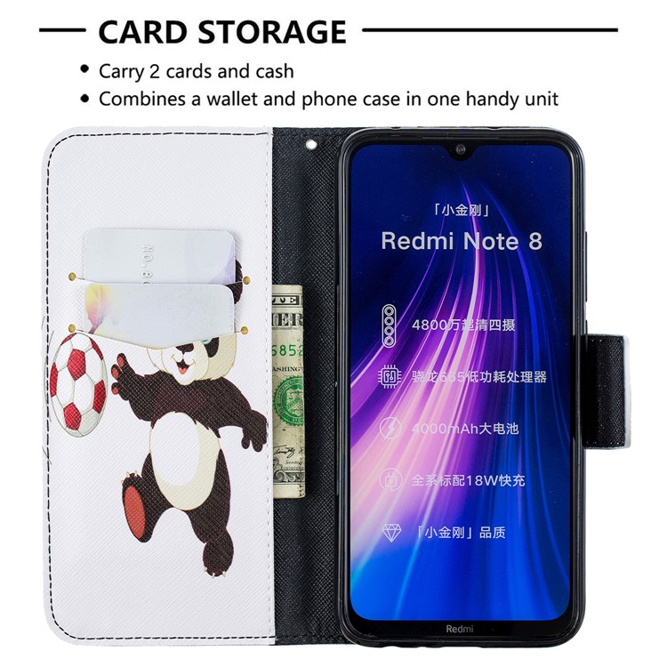 Pattern Printing Wallet Stand Flip Leather Case for Xiaomi Redmi Note 8 - Football Panda-6
