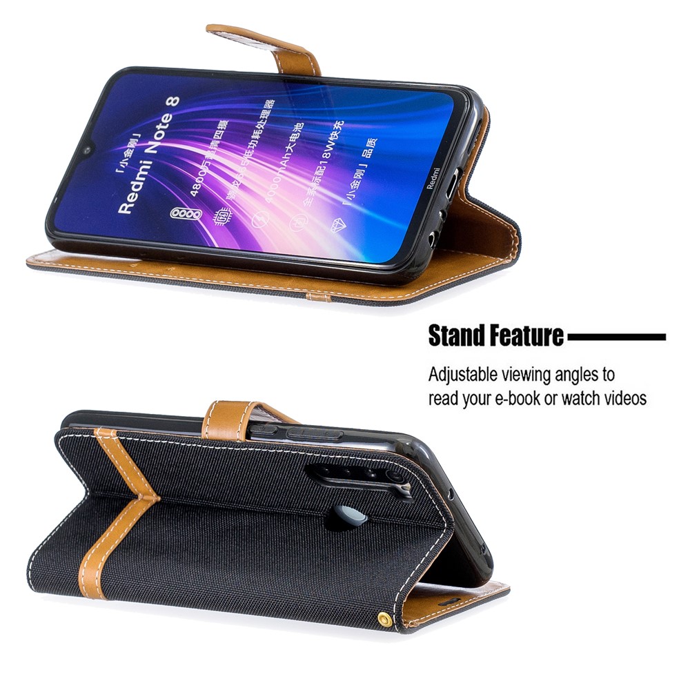 Assorted Color Jeans Cloth Leather Wallet Shell for Xiaomi Redmi Note 8 - Black-5