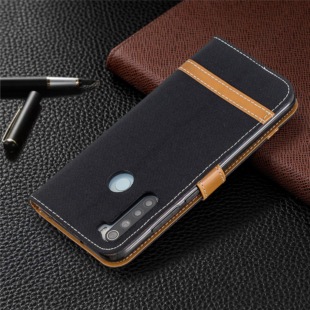 Assorted Color Jeans Cloth Leather Wallet Shell for Xiaomi Redmi Note 8 - Black-8