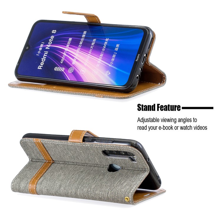 Assorted Color Jeans Cloth Leather Wallet Shell for Xiaomi Redmi Note 8 - Grey-5