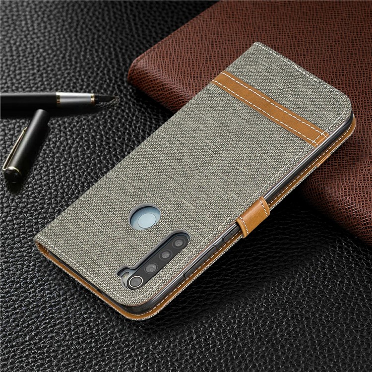 Assorted Color Jeans Cloth Leather Wallet Shell for Xiaomi Redmi Note 8 - Grey-8