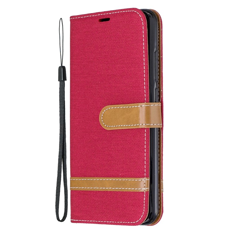 Assorted Color Jeans Cloth Leather Wallet Shell for Xiaomi Redmi Note 8 - Red-2