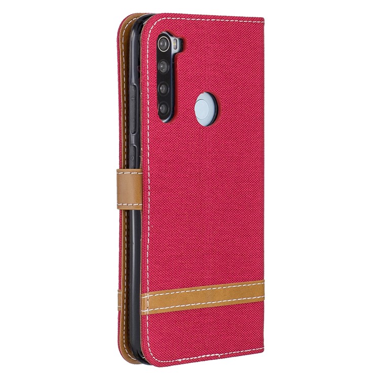 Assorted Color Jeans Cloth Leather Wallet Shell for Xiaomi Redmi Note 8 - Red-3