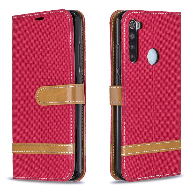 Assorted Color Jeans Cloth Leather Wallet Shell for Xiaomi Redmi Note 8 - Red-4